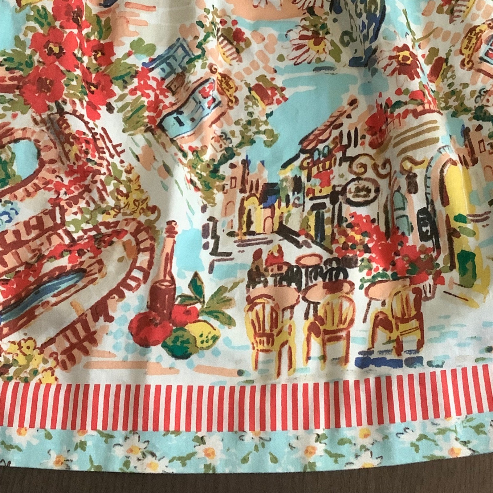 Talbots Mediterranean Cafe Novelty Print Sleeveless Cotton Dress Multi Color 10