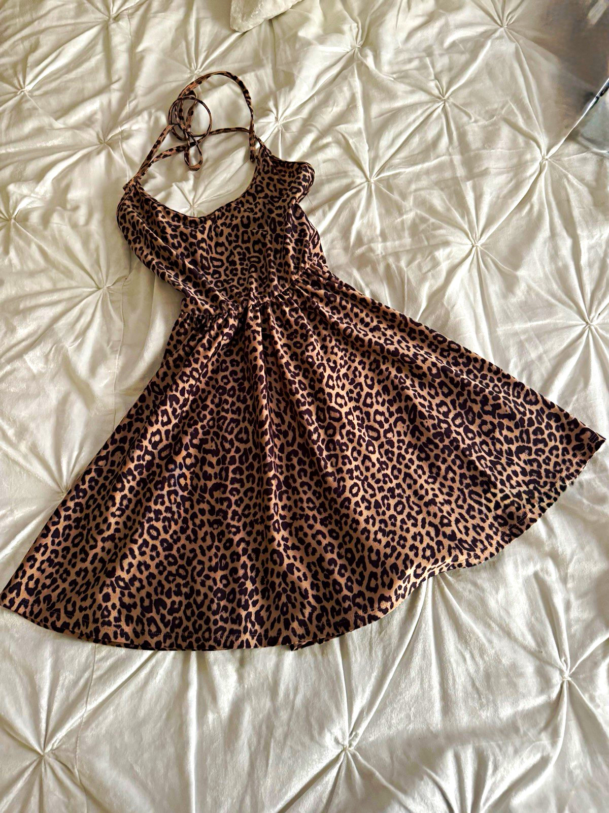 American Apparel Leopard Print Strappy A-Line Sundress, Brown/Black, Size S,