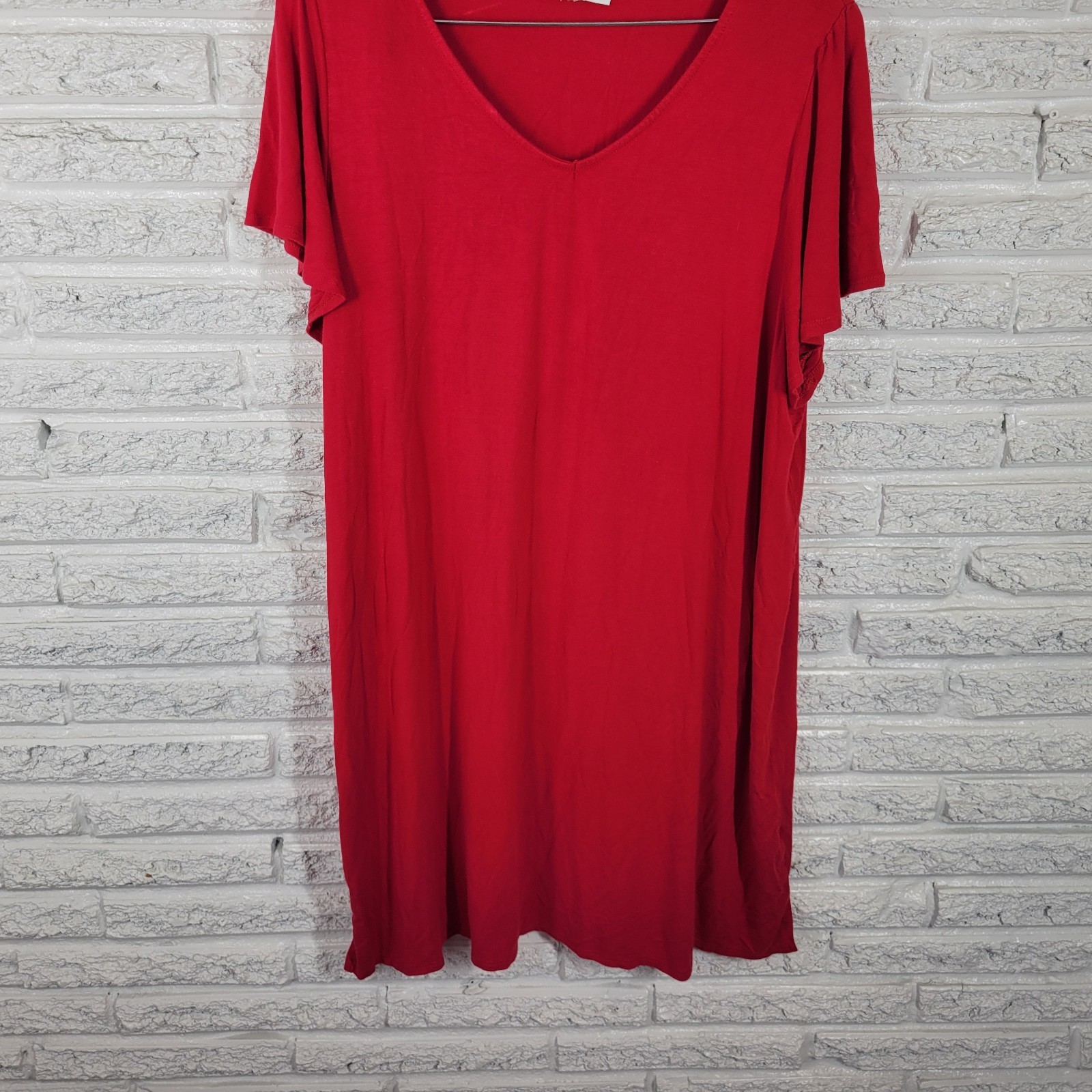 Green Envelope Womens Dress 2X Plus Mini Pullover Flutter Sleeve Red Rayon Blend