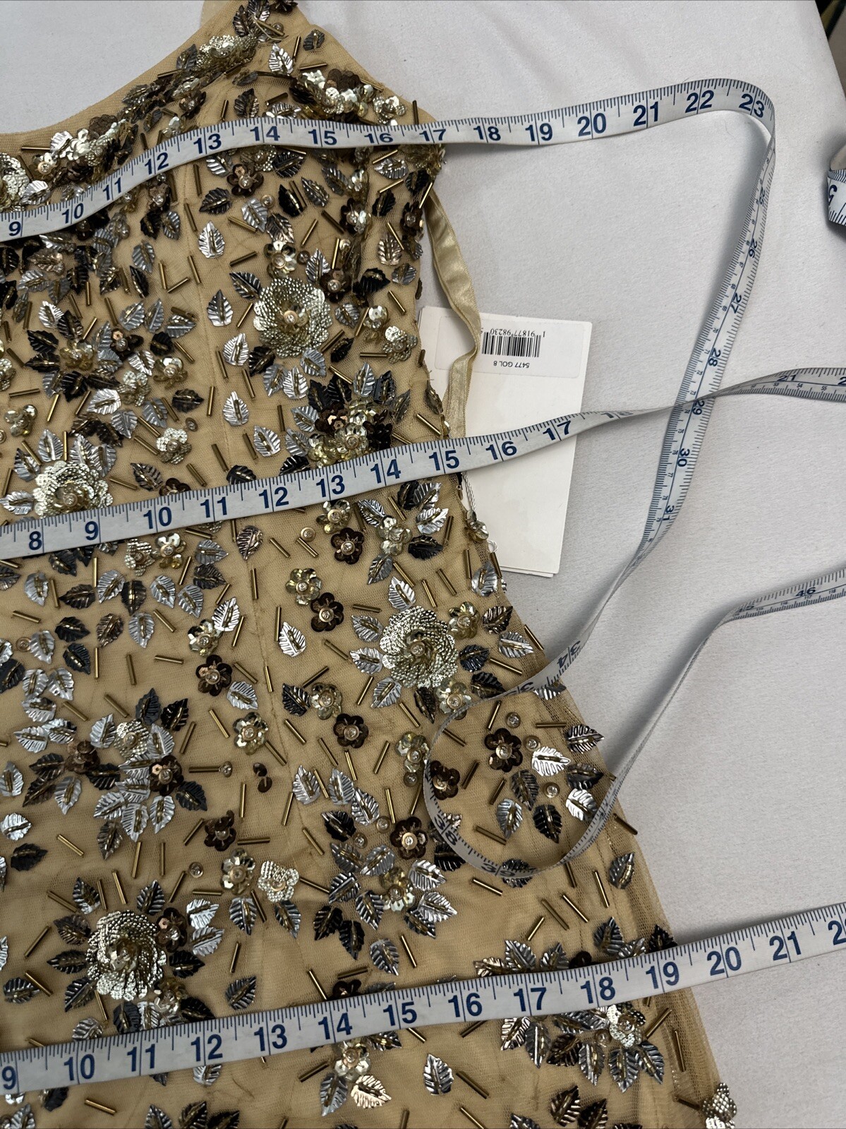 NWT Mac Duggal [ 8 ] 5477 Floral Embellished Scoop Neck Evening Gown Gold J1118