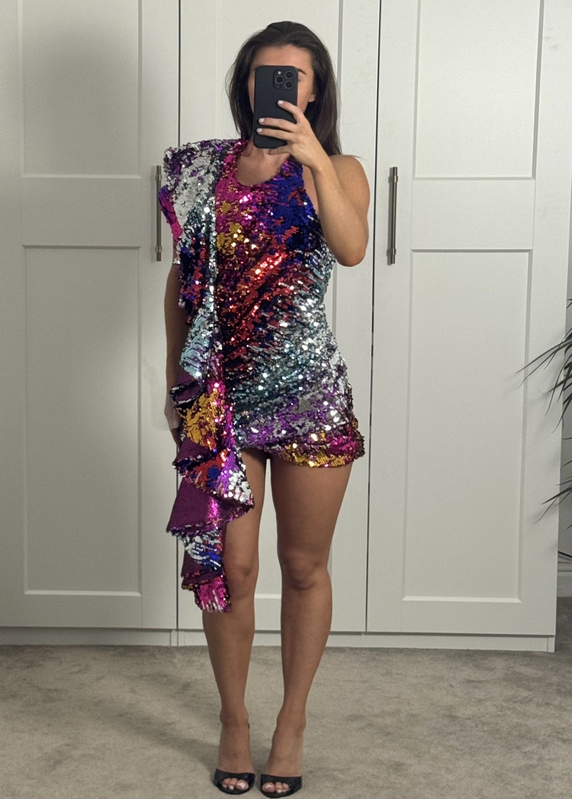 Halpern multicolour sequin ruffled halter neck mini dress – UK 8