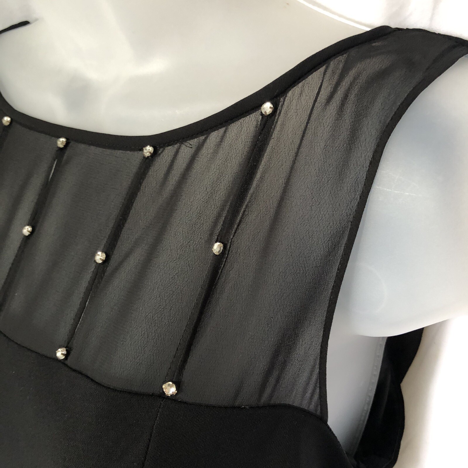 EVAN PICONE Dress 10 Black Sleeveless Rhinestones Draped Back Pullover NWT $99