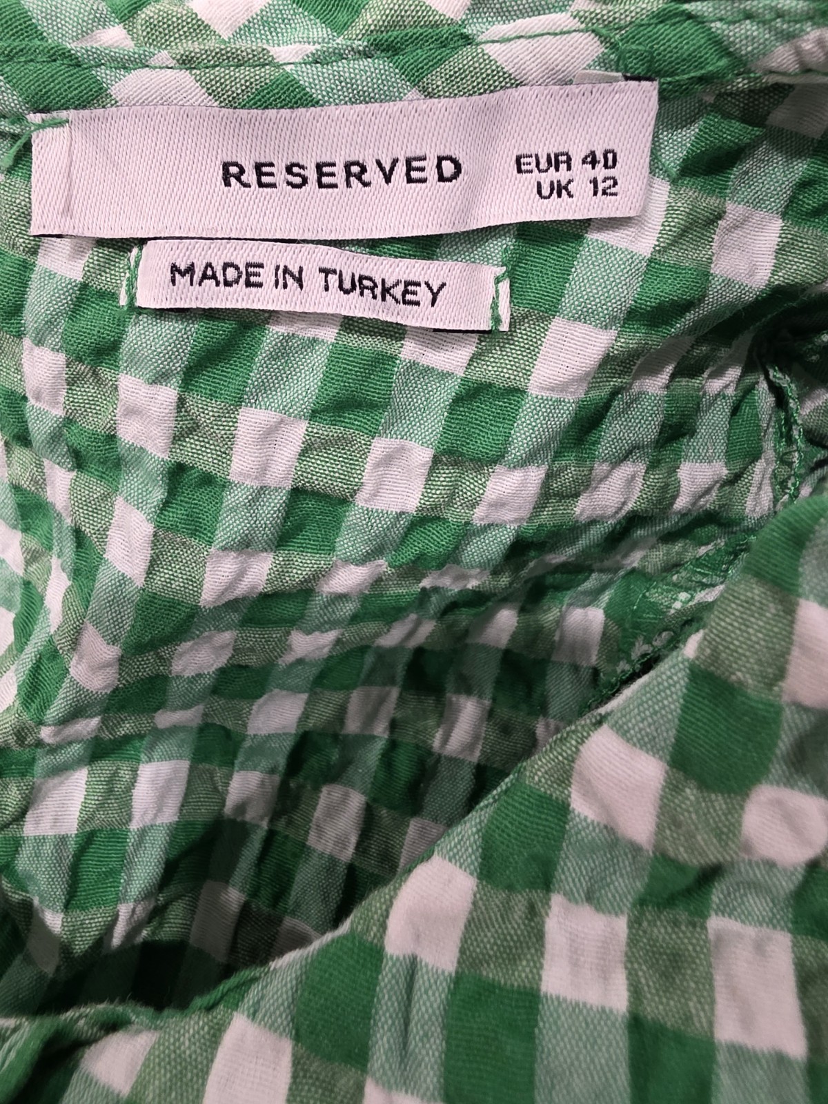 Reserved Green Gingham Seersucker Mini Dress Peter Pan Collar Belted EU40 UK12