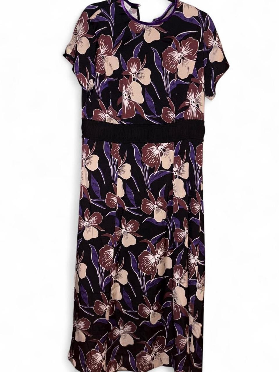 Dries Van Noten purple bold botanical floral silk maxi dress. EU 40