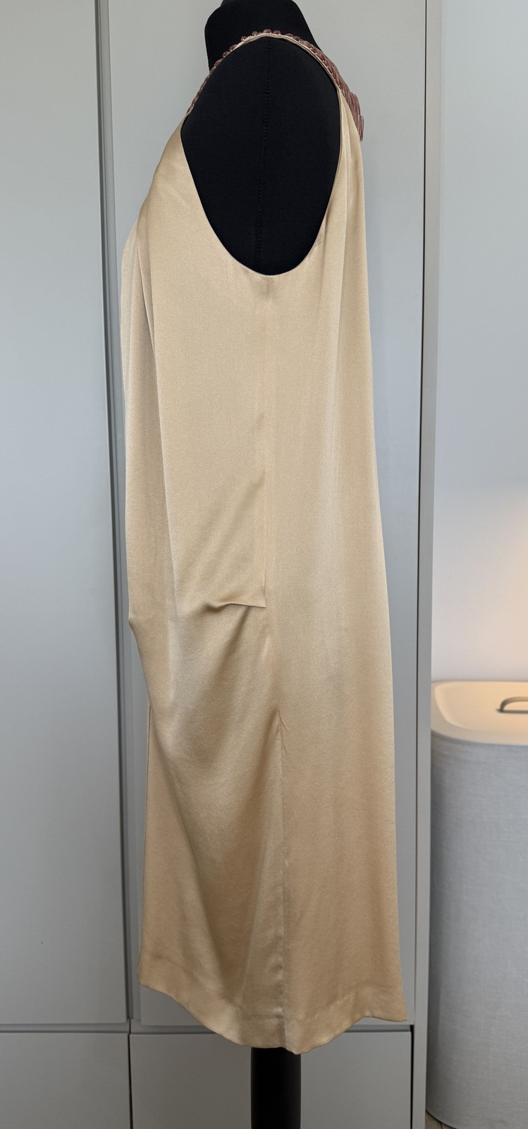 Alberta Ferretti 100% Silk Beaded Halterneck Cocoon Dress UK 6 Champagne Gold