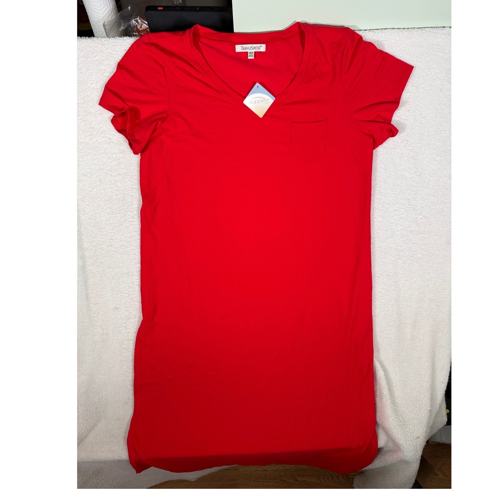 TravelSmith Red Supplex V-Neck T-Shirt Dress Womens XLP Stretch Travel Beach