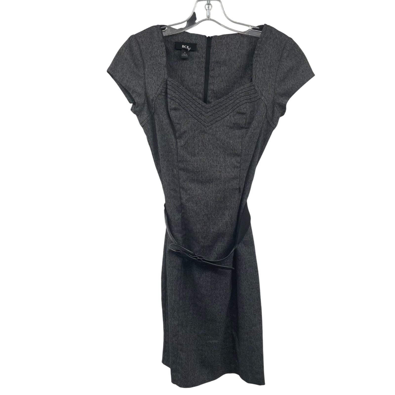 BCX Womens Mini Sheath Dress Cap Sleeve Belted Gray/Black Size 5 Zip