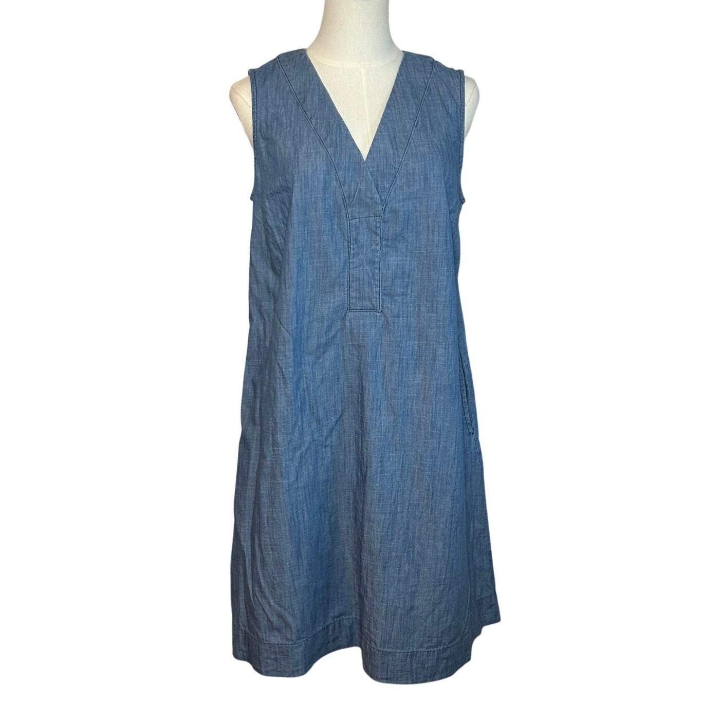 Sonoma Goods For Life Denim Dress Blue Pockets Large Cottage Utility Minimalist