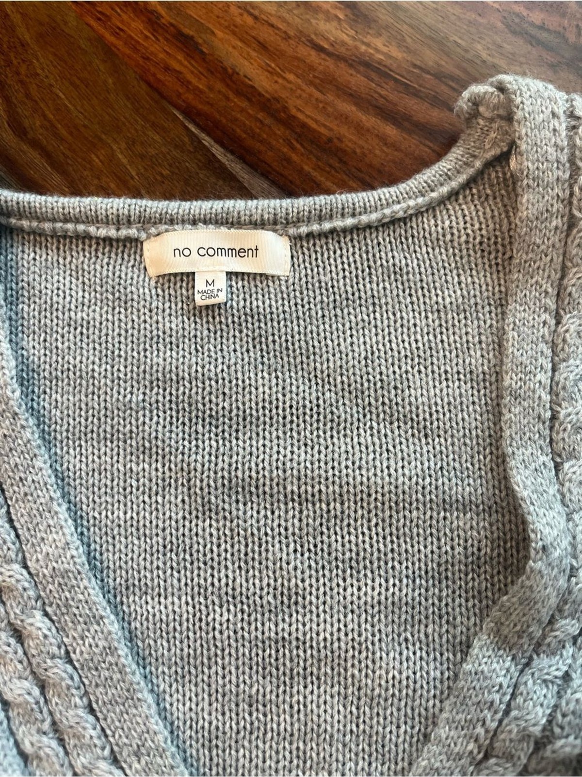 No Comment Cable Knit Tie Waist Balloon Sleeve Dress Light Gray Wrap Belted