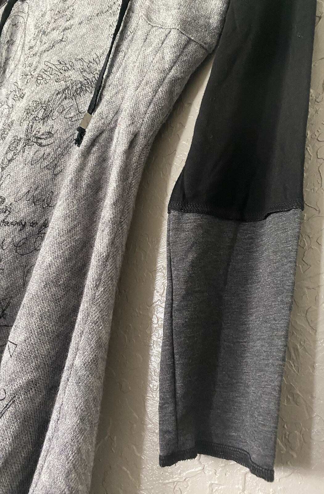 Whimsigoth Gothic Multi-Fabric Linen Cotton Blend Black/Gray LS Eclectic Dress L