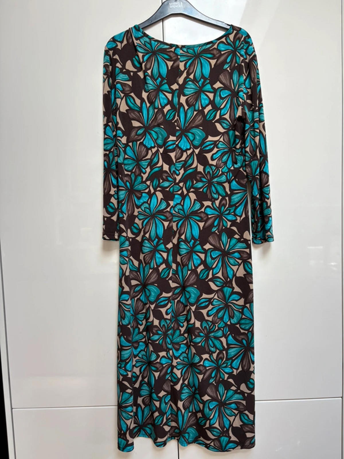 Toisie black beige blue patterned midi dress size 14
