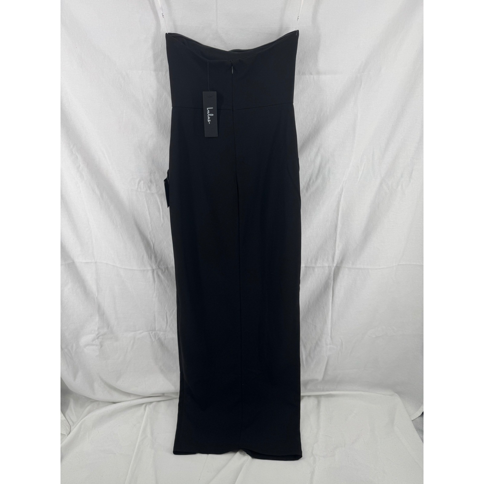 Lulus Black Strapless Ruffle Maxi Dress Formal Gown Sweetheart Slit XS NWT