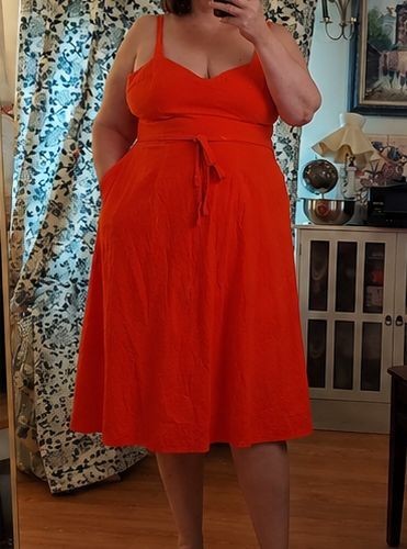 Free Assembly Orange Textured Dress XXL Smocked Back Pockets Fit & Flare