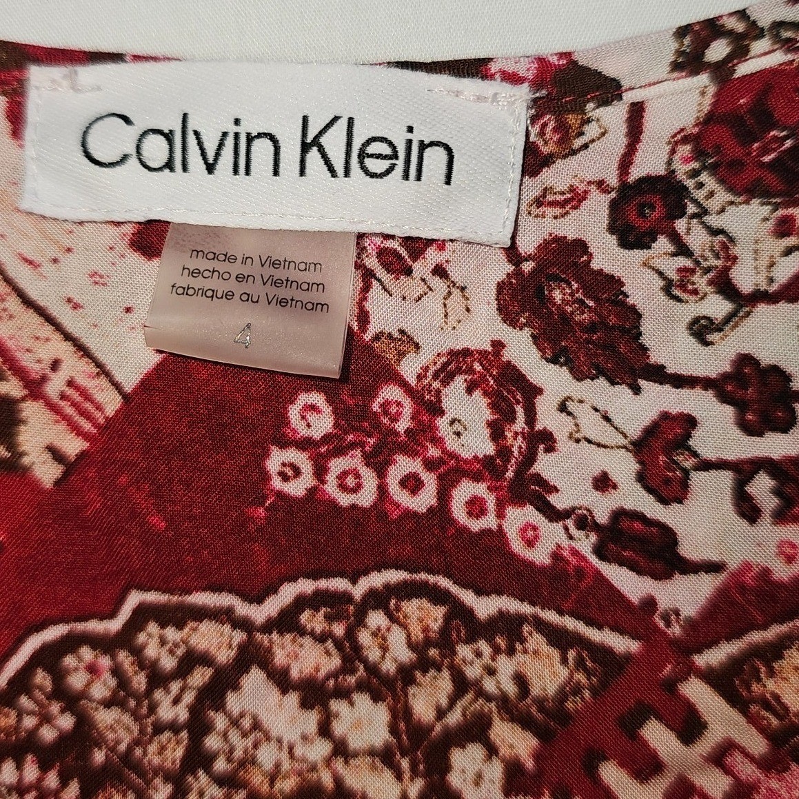 Calvin Klein Women’s Size 4 Boho Midi Dress 3/4 Sleeve Paisley Print Burgundy