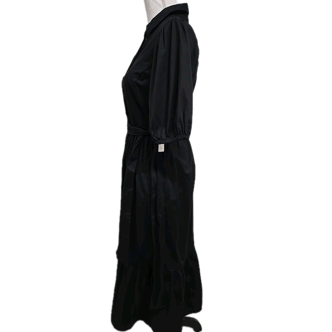 Caslon Puff Sleeves Stretch Cotton Button Front Shirtdress Black Women’s Size S