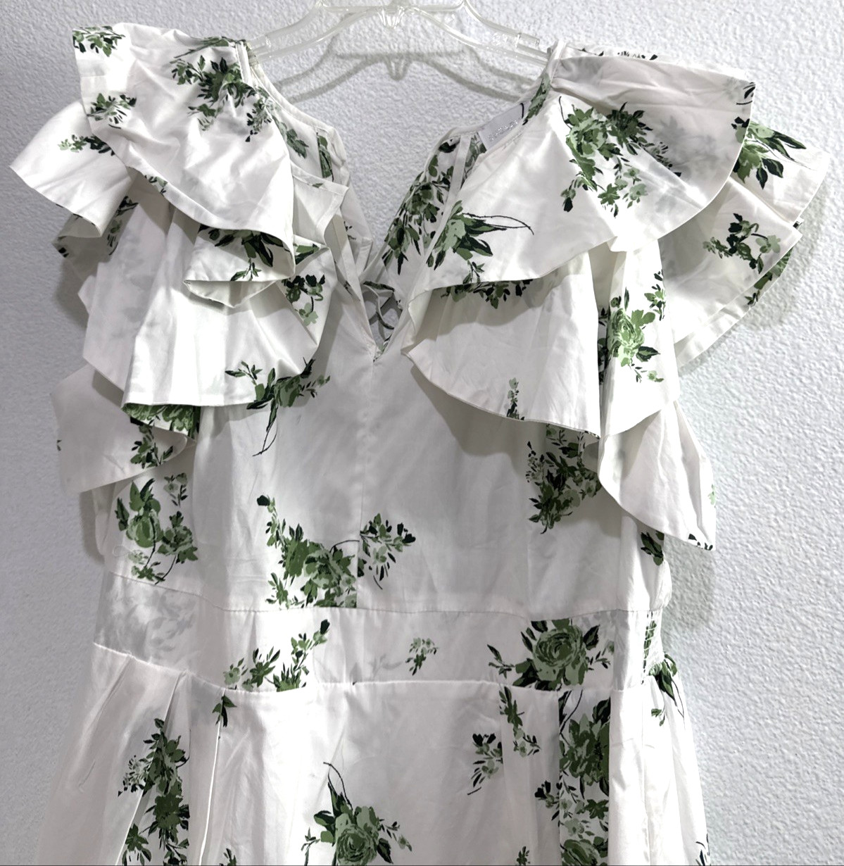 SugarLips Ria Floral Santana Tie Back Midi Emerald White Dress Plus Size 2X