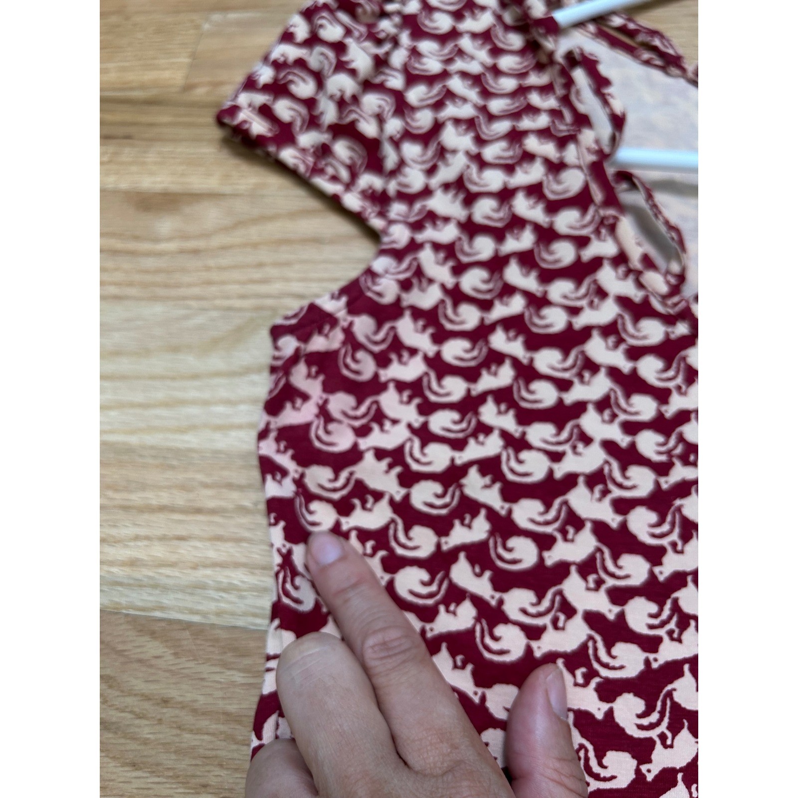 Effie’s Heart Burgundy Squirrel Print Fit and Flare Dress Pockets Small