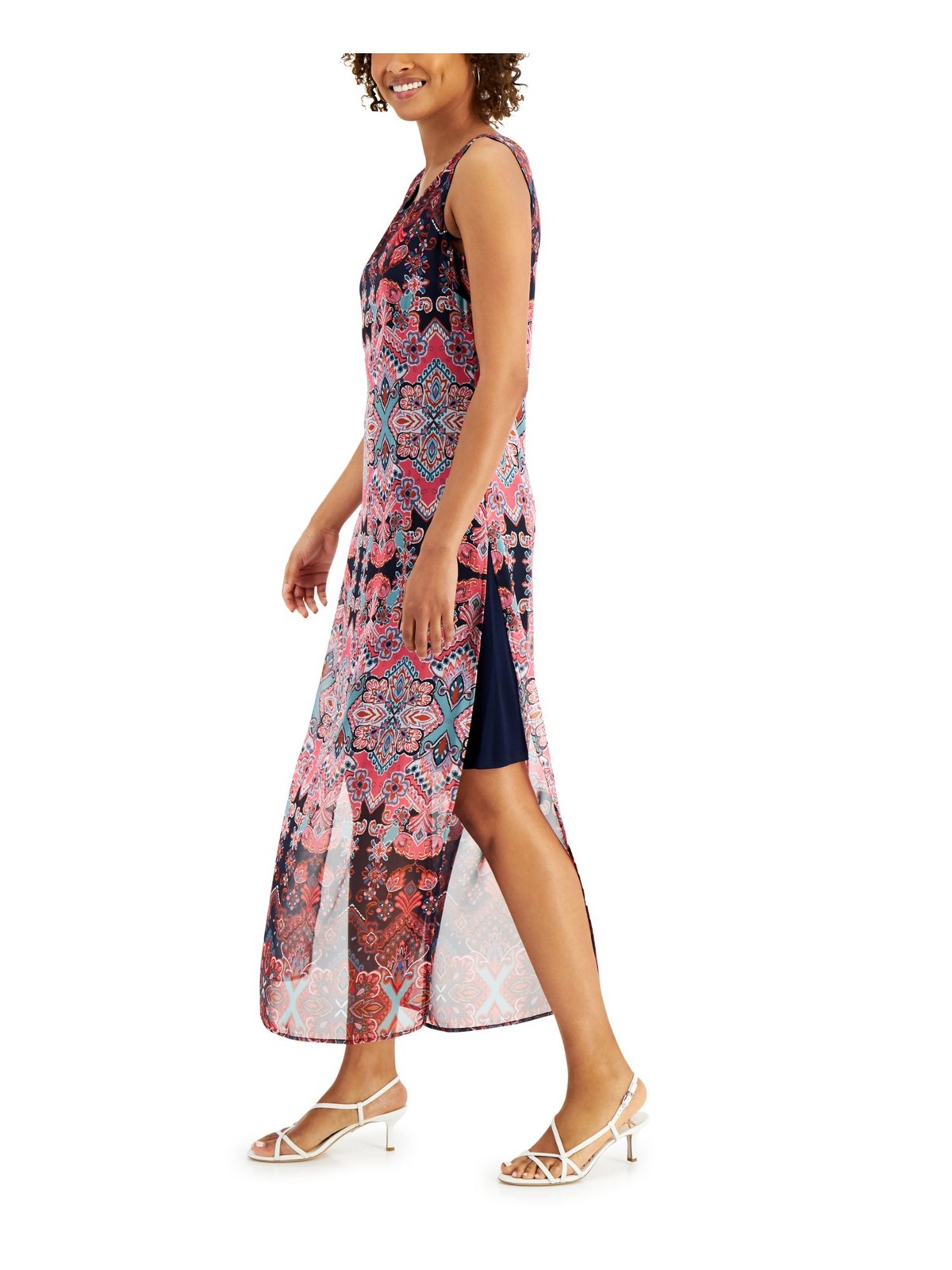 CONNECTED APPAREL Womens Navy Lined Back Closure Sleeveless Maxi Dress 14