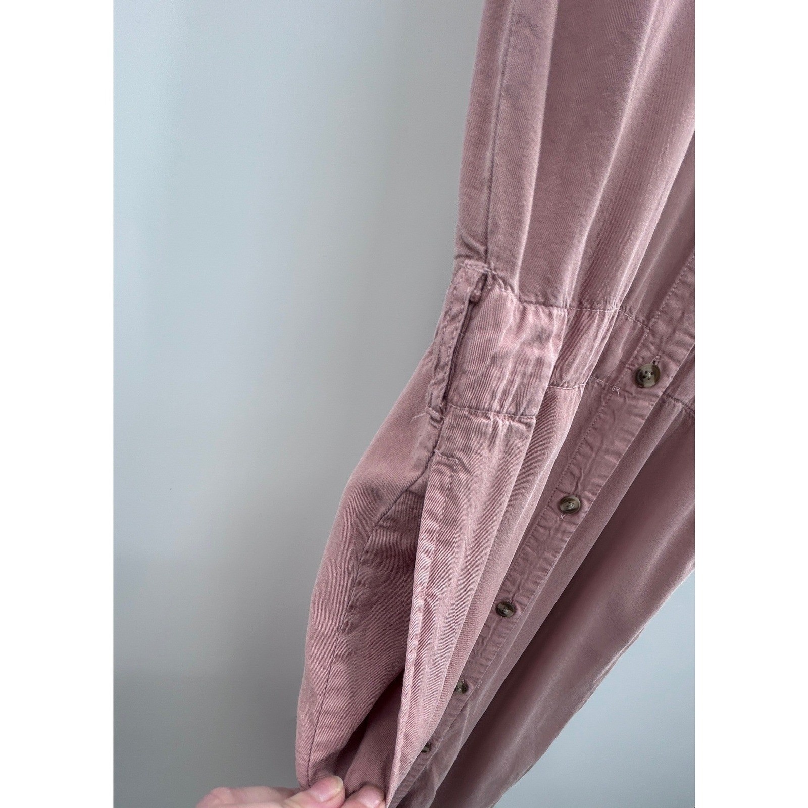 Thread + Supply Dusty Rose Tencel Shirt Dress Midi Button Front Pockets S Casual