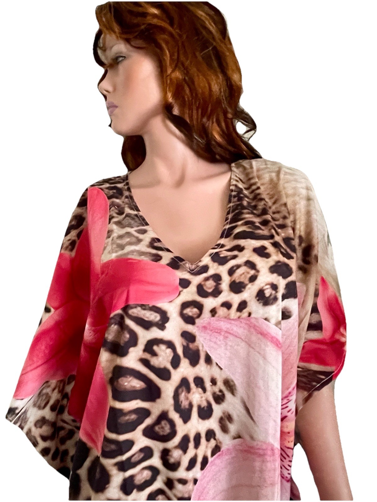 GYPSIE BLU NWT Leopard ZEBRA and TROPICAL FLORAL Digital Print CAFTAN Dress O/S