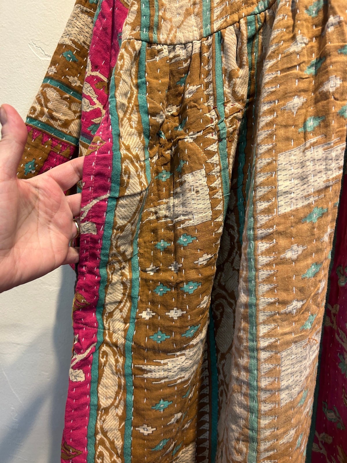 Nw FUNKY STUFF hippy boho vintage cotton pocket kantha maxi reversible DRESS 1X