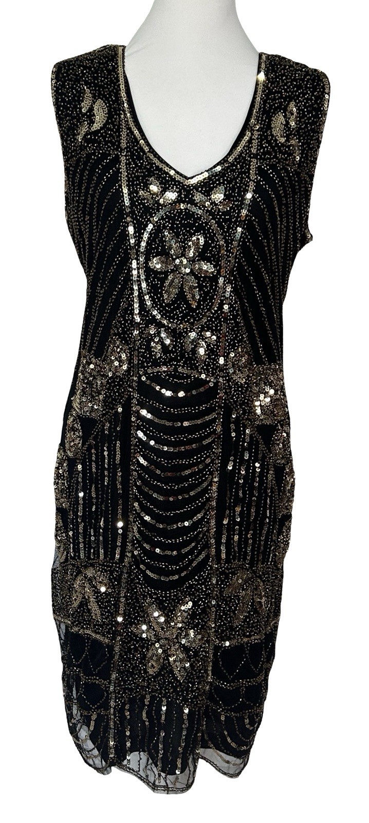 PrettyGuide Black Gold Sequin Beaded Cocktail Dress Wedding Guest 3XL 24 26