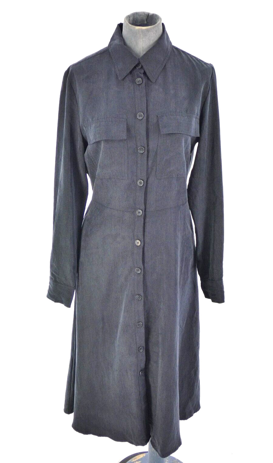 MNG Mango Shirt Dress Navy Tencel Utility Midi Dress Button Front Size S