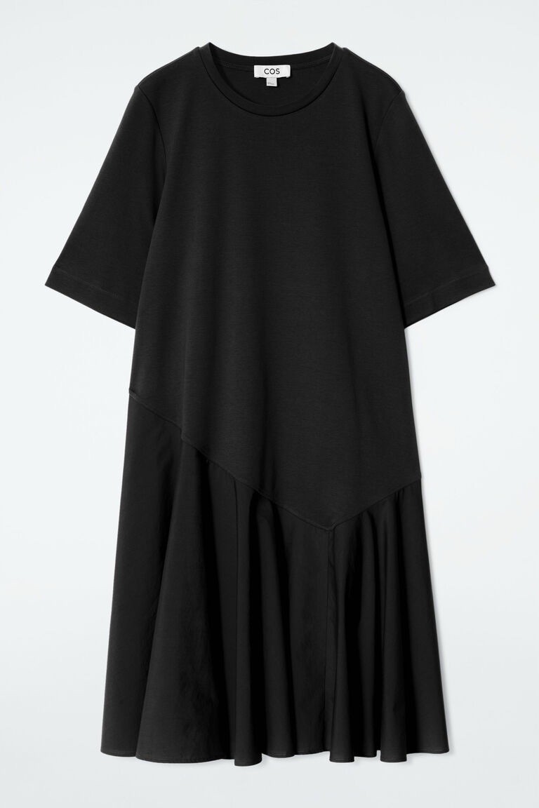 COS Asymmetric Mini T Shirt Dress Size M Black Mixed Media Minimalist Oversized