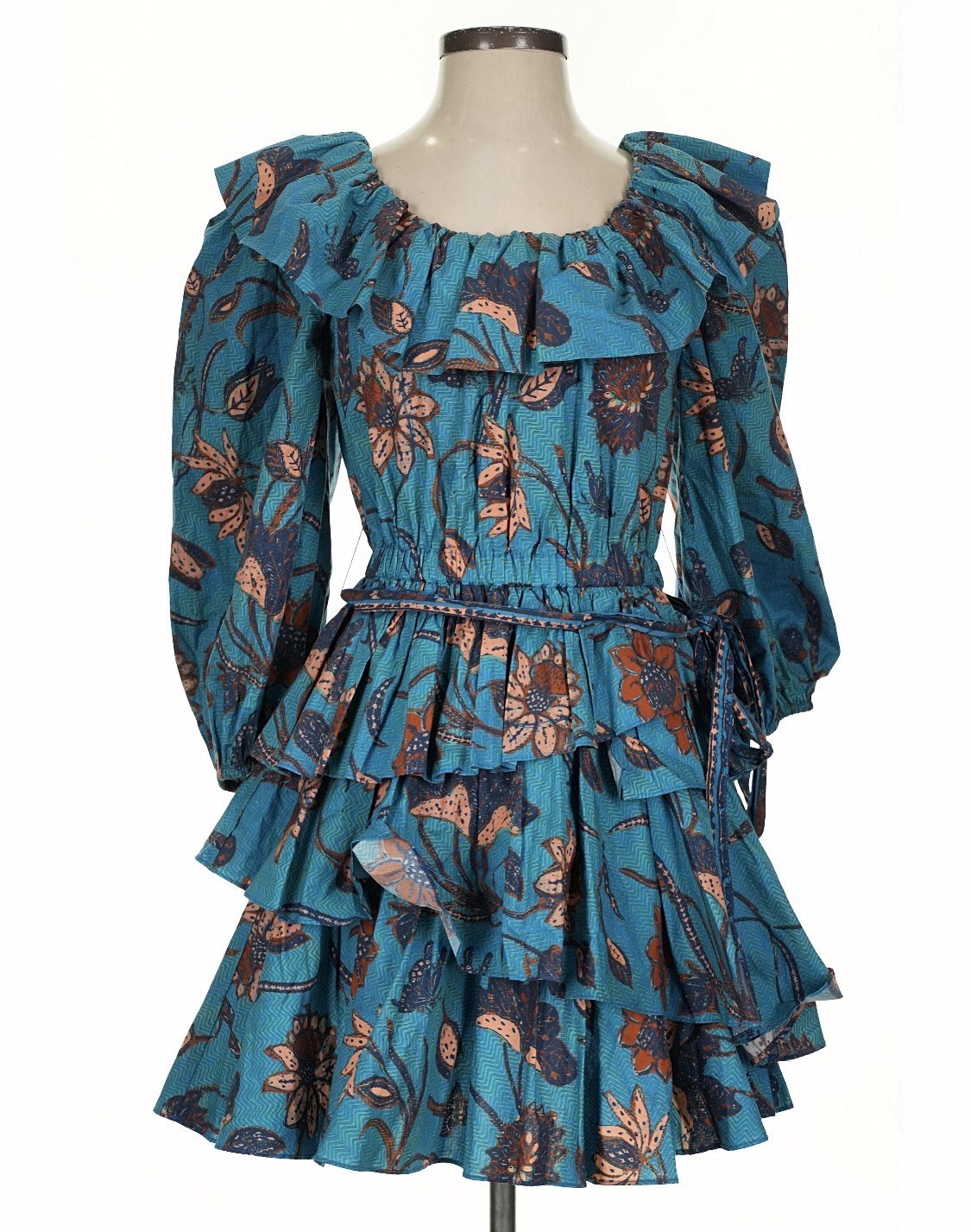 Ulla Johnson “Giselle” Teal Blue Floral Puff Sleeve Mini Dress – Sz 2