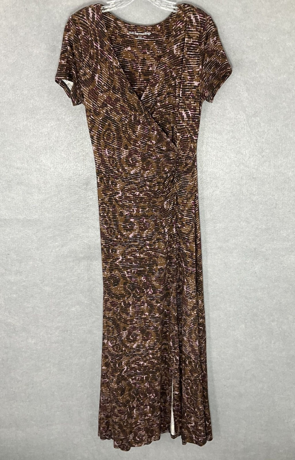 Soft Surroundings Dress Womens Sz S Earth Tone Faux Wrap Flowy Maxi Boho