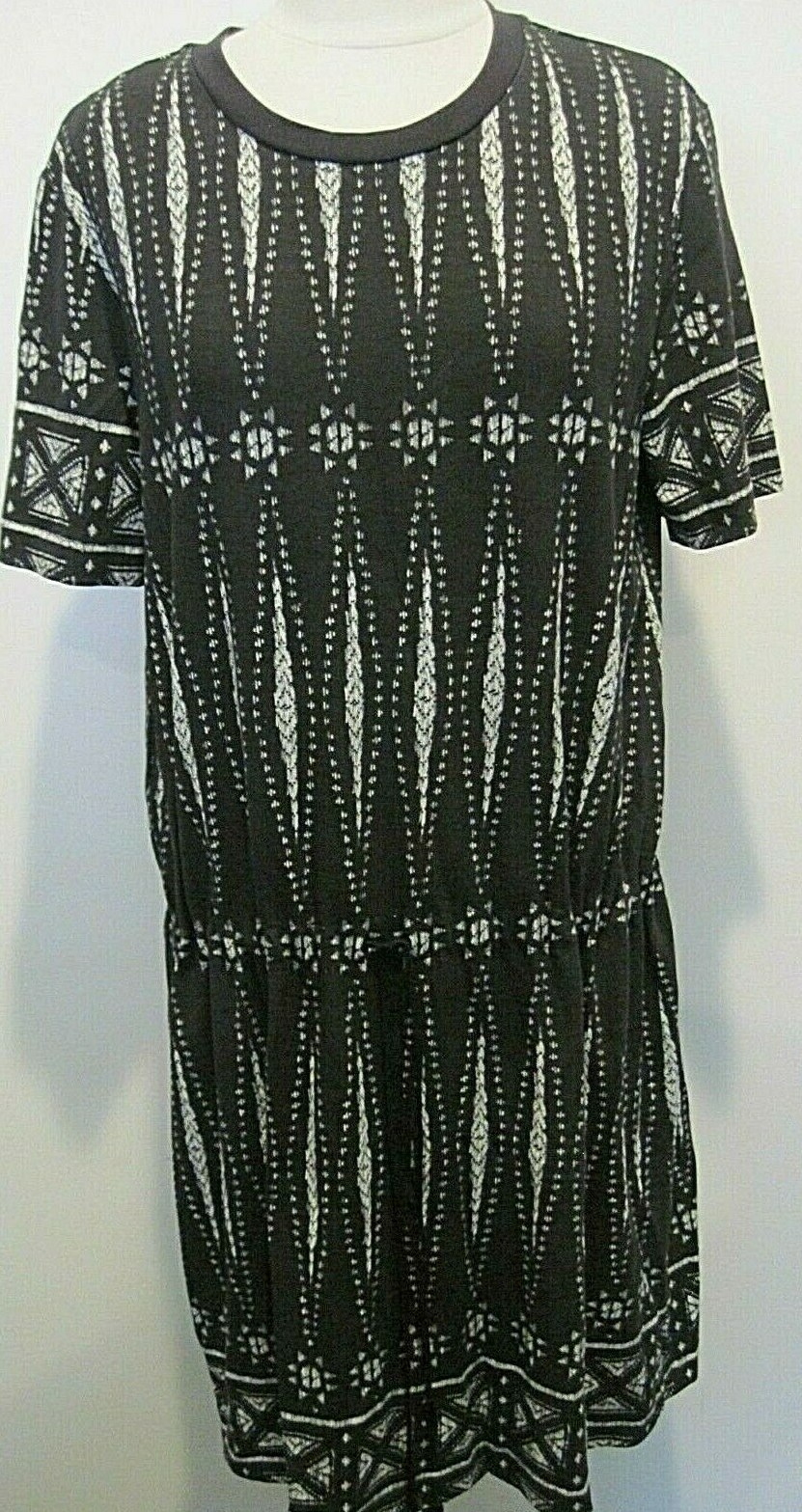 Tory Burch Pima Cotton Dress Black White Short Sleeve Drawstring Waist Size M