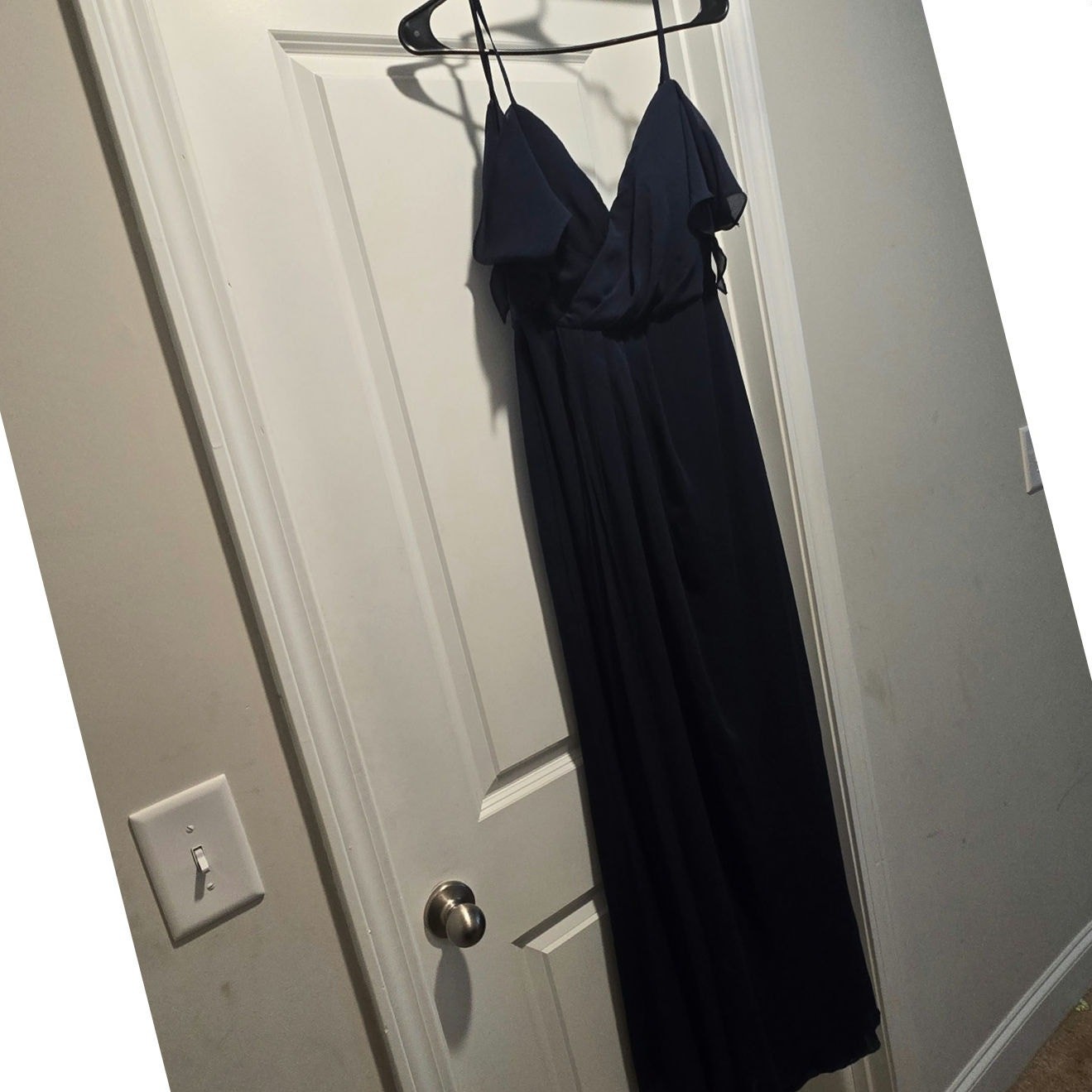 NWOT Watters & Watters Navy Chiffon Ruffle Maxi Bridesmaid Formal Evening Gown