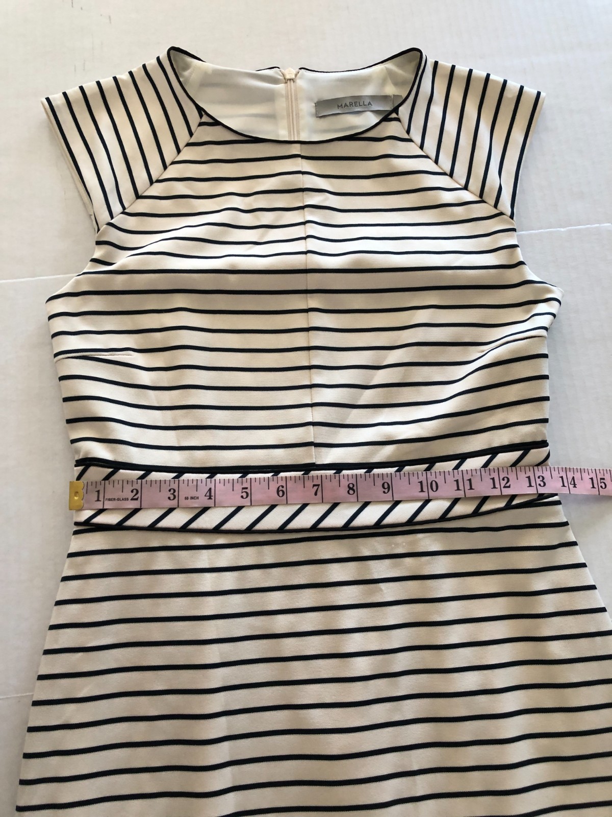 MARELLA Striped Sheath Dress Size 4 Nautical Classic Cream Black Sleeveless