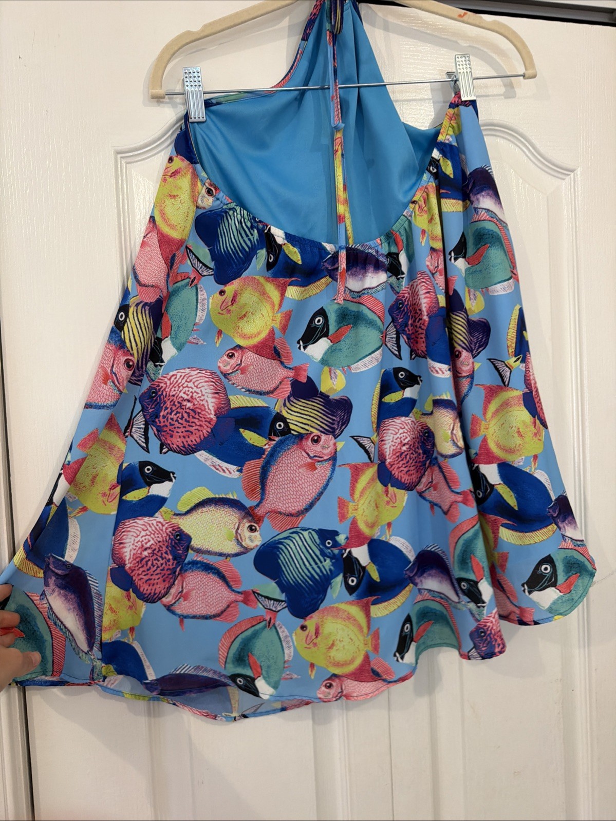 Show Me Your Mumu Sz Small Tropical Fish Halter Dress in Bright Blue Multi Mini