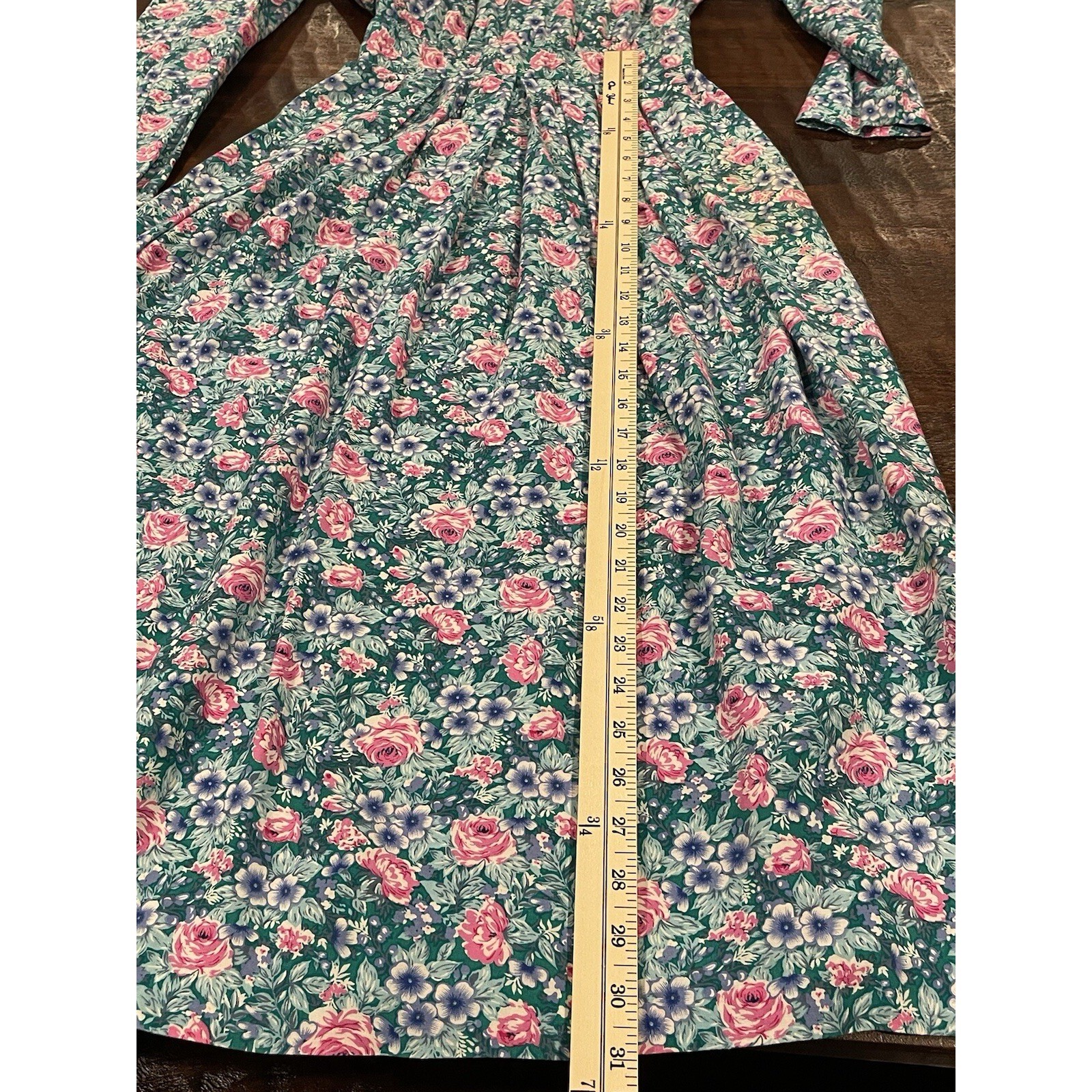 Vintage 80’s Karin Stevens Dress Size 8 Green Floral Cottagecore Retro Prairie