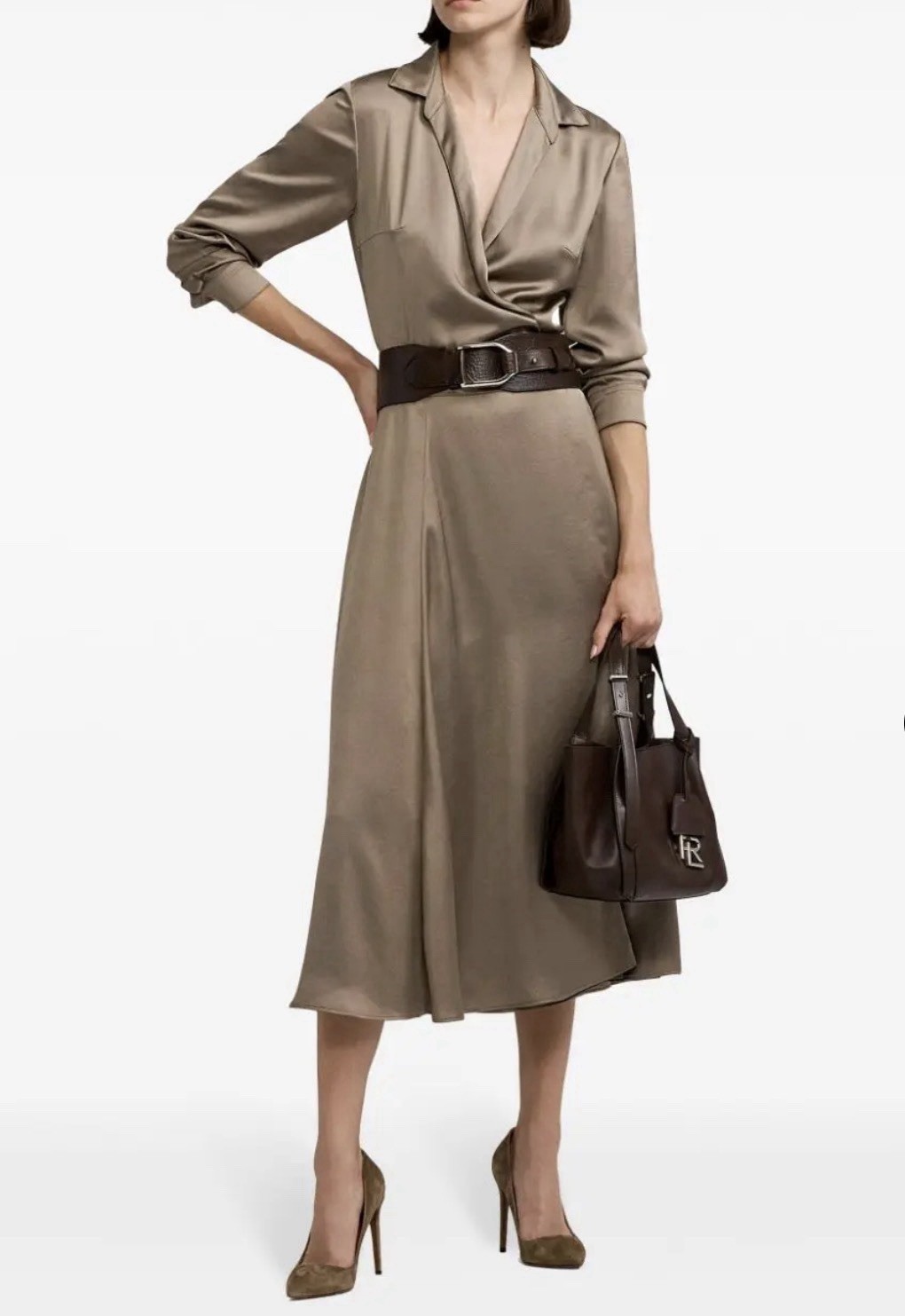 NWT $2690 Ralph Lauren Collection Aniyah Washed Charmeuse Day Dress Sz 16