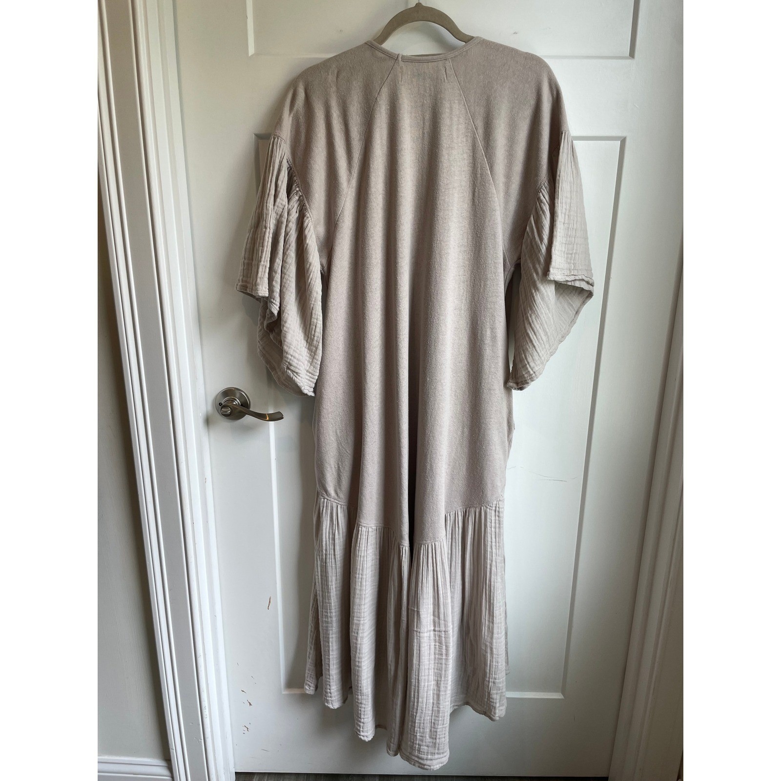 Free People FP Beach Beige Gauze Cotton Tiered Flutter Sleeve Maxi Dress XS Boho