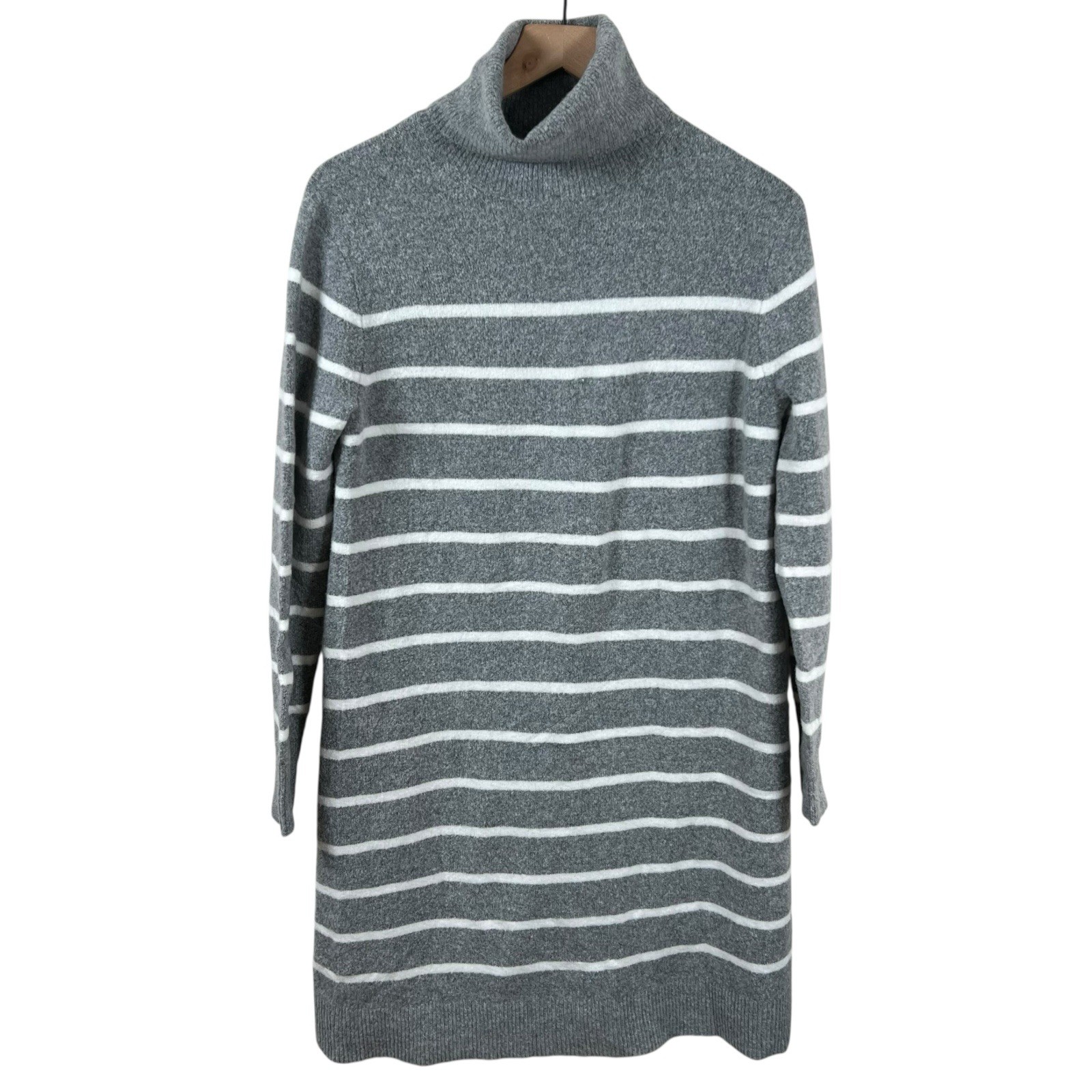 J. Crew Womens S Gray Striped Wool Blend Relaxed Turtleneck Sweater Dress #BC720