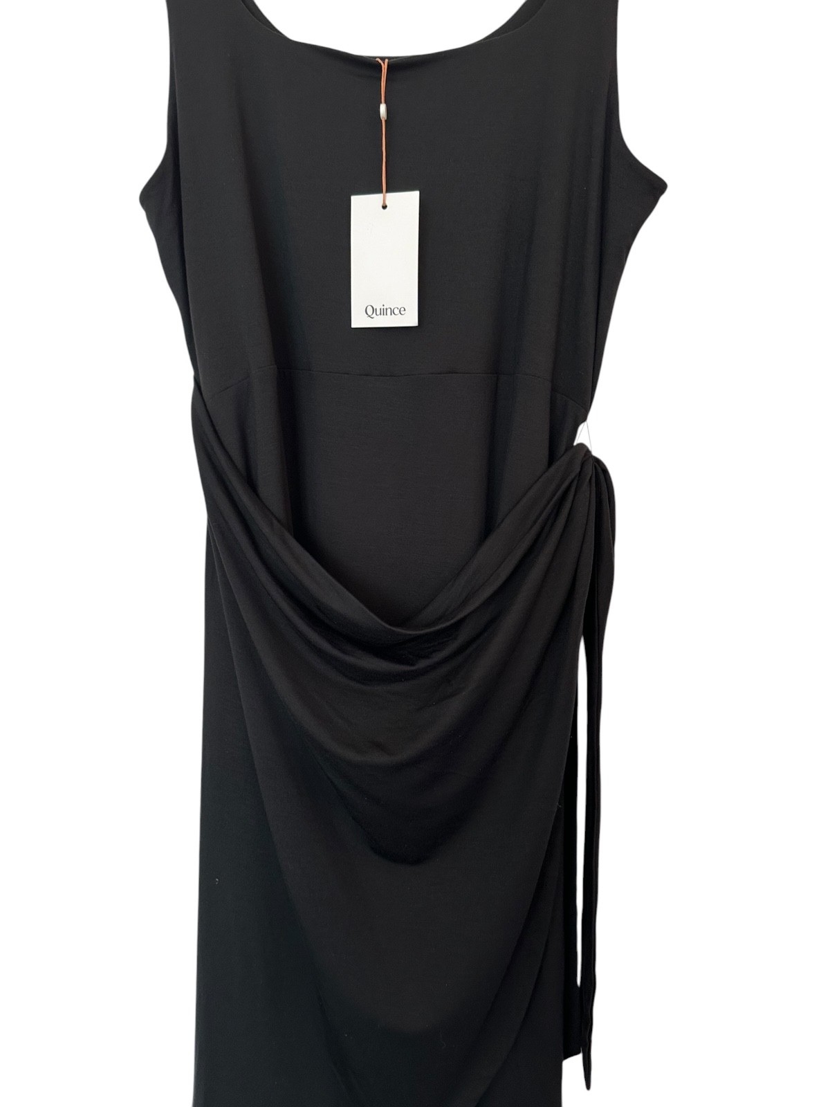NEW Quince Tencel Jersey side tie Midi Dress Black XL Clean Girl Everyday LBD