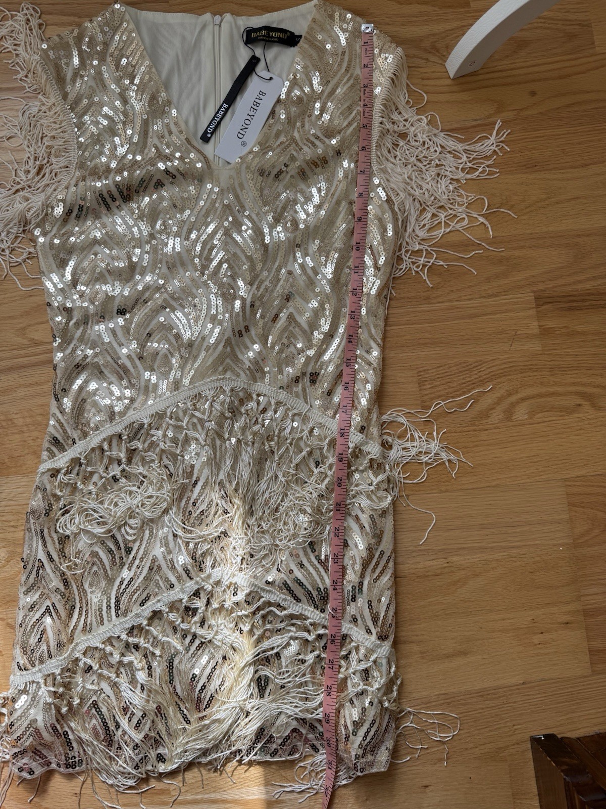BABEYOND Gold Sequin Fringe Dress Western Boho Festival Gatsby NWT Small