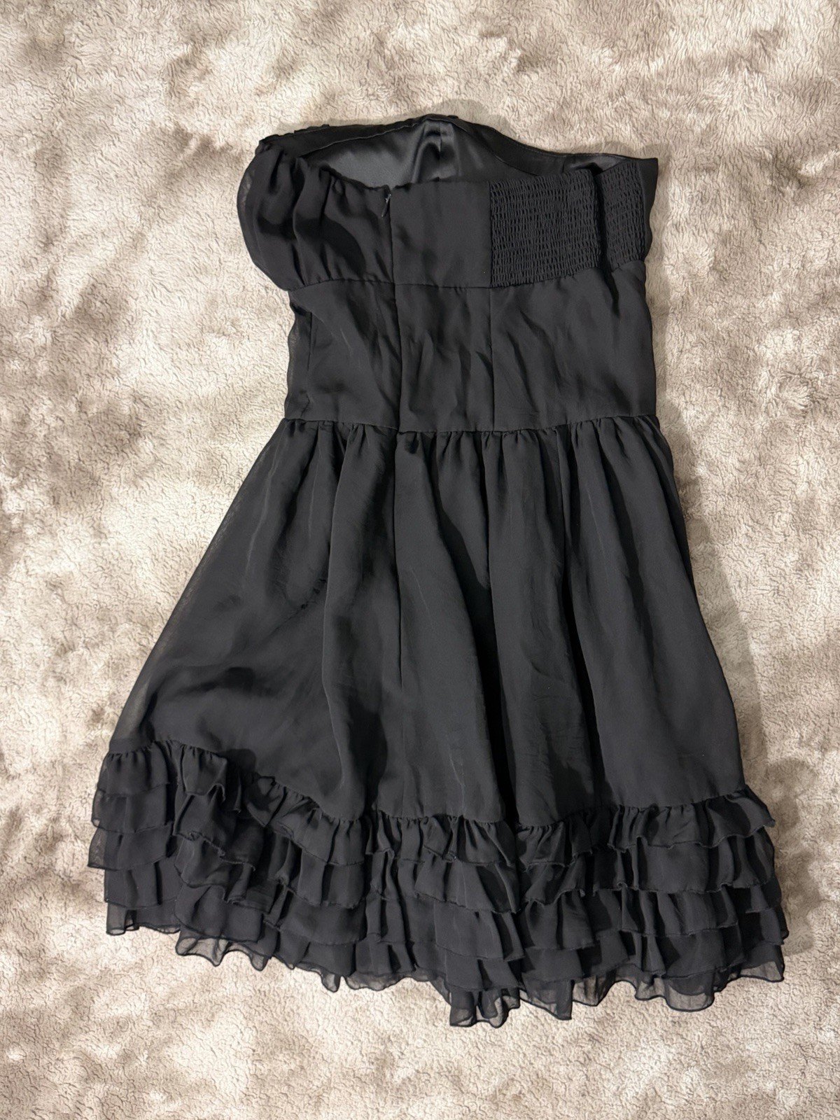 Kensie Girl Black Solid Strapless Smocked Mini Dress Ruffle Hem Sleeveless XS