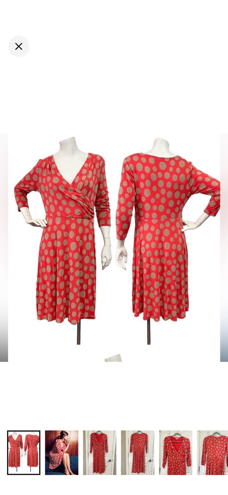 Boden Rosebury Dress Size 10 Tall Polka Dot Faux Wrap V-Neck Midi Length Salmon
