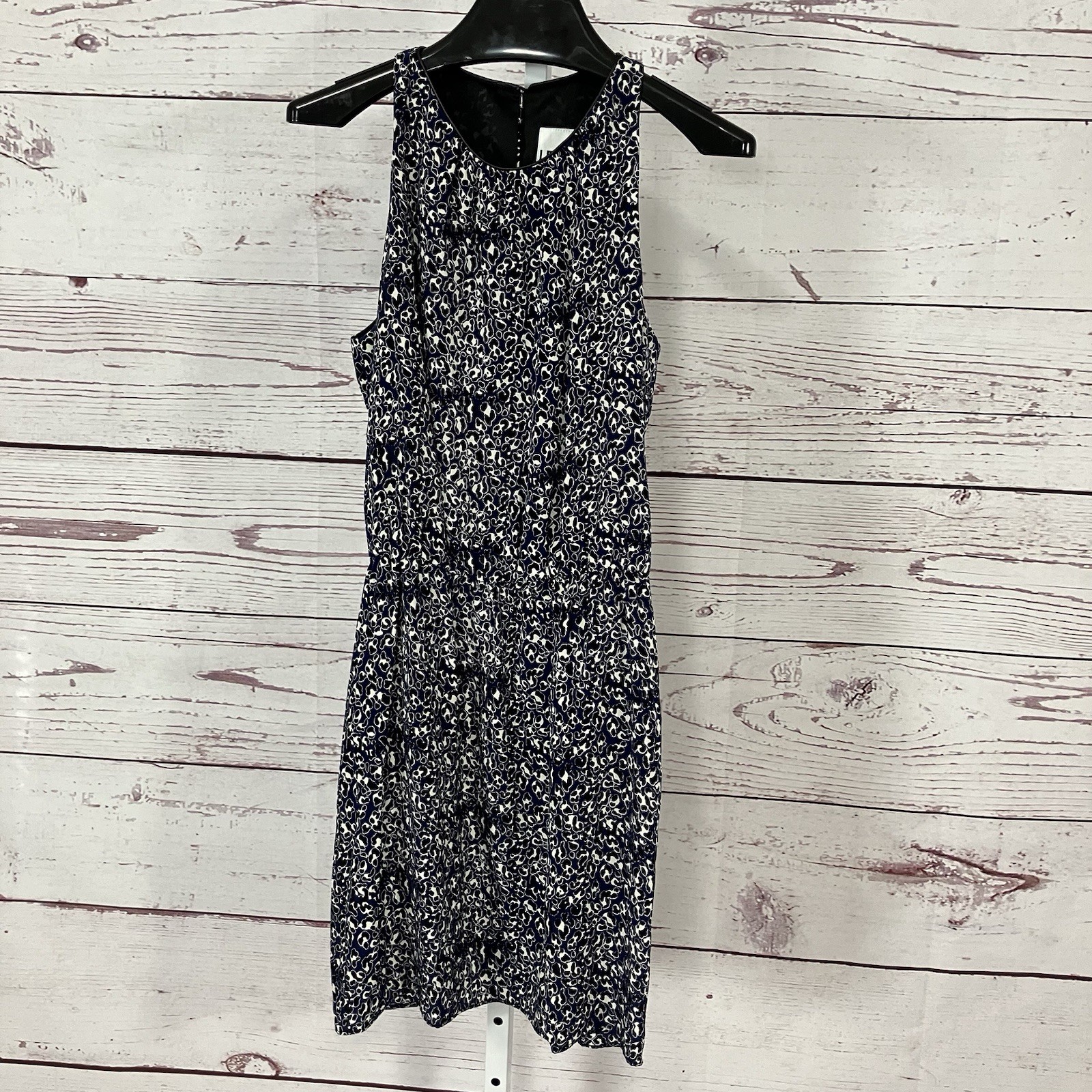 Leona 100% Silk Dress Blue Print Sleeveless Fit Flare Lined Womens Small