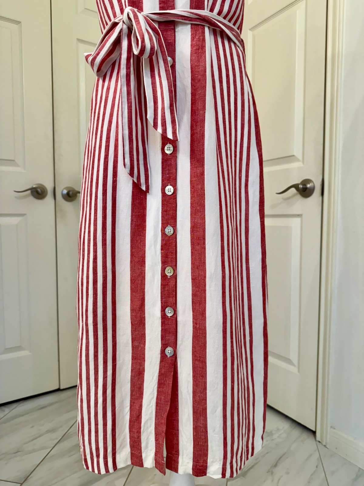 Rails Clement Dress M Medium Montreal Stripe Tie Waist Linen Rayon Blend Midi