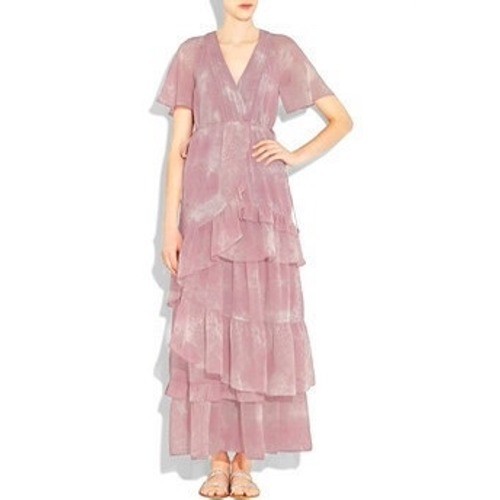 Juicy Couture Silk Blush Tie Dye Tiered Short Sleeve Maxi Dress Size Medium
