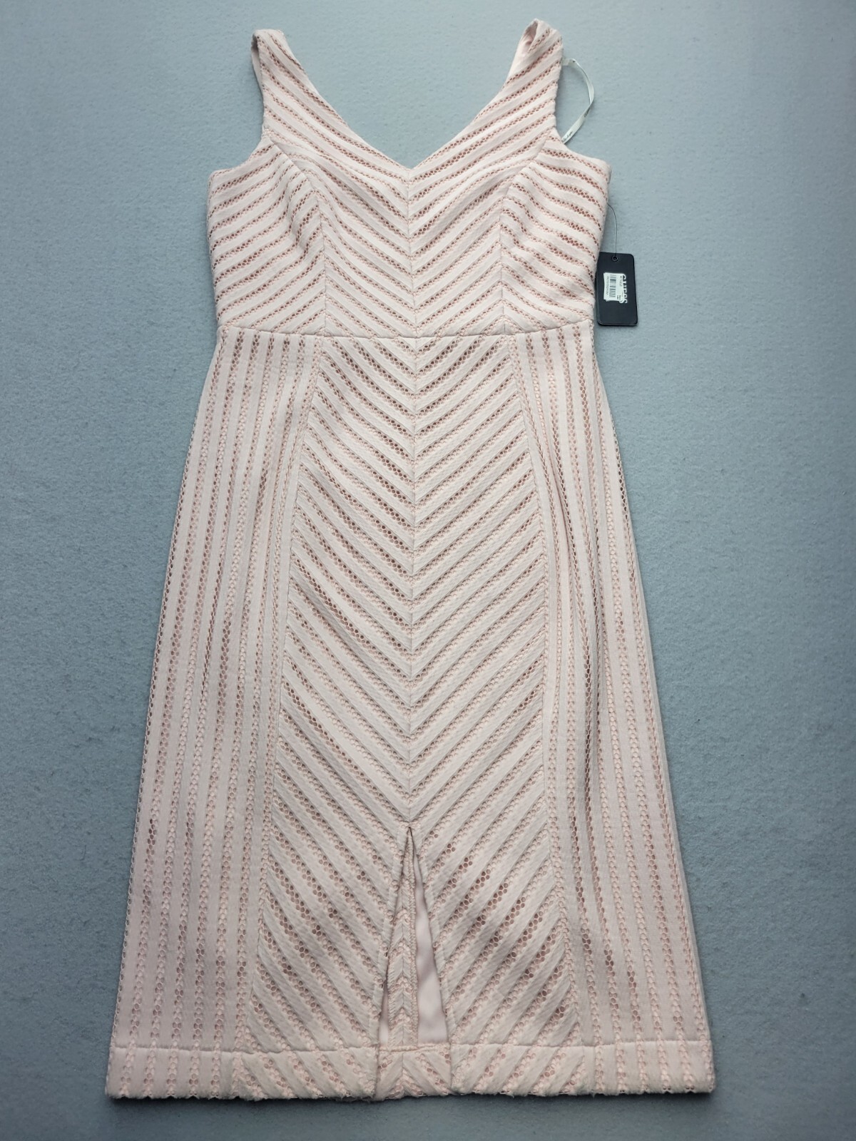 GUESS Women Dress 10 Pink High Waist Sleeveless Midi Striped Polyester Casual