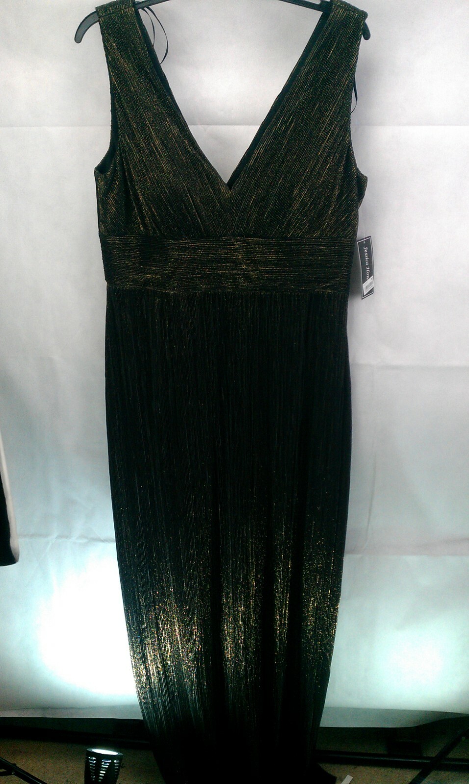 Pleated Metallic Black Slit Gown Size 14