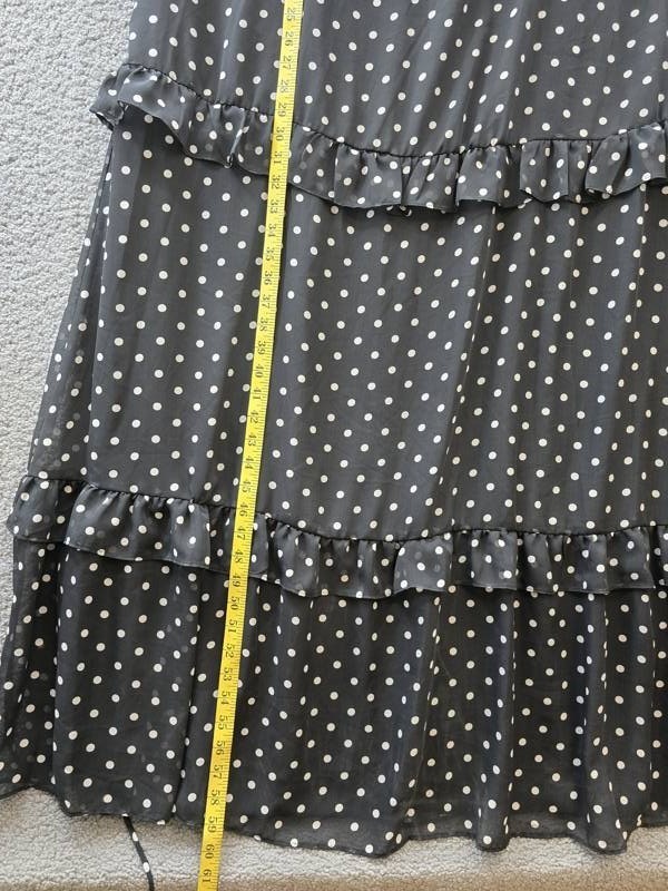 Julia Jordan Tie-Strap Ruffle-Tier Maxi Dress Women’s XL Black White Polka Dots