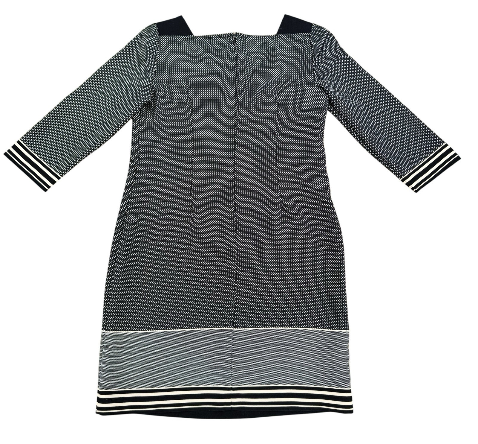 Ann Taylor Square Neck Dress Womens Black Tan Geometric 3/4 Sleeve Petite Size 2