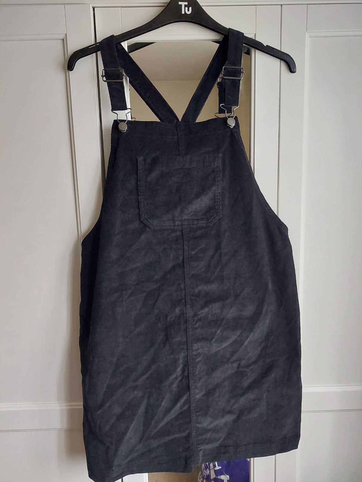 Ladies Black Corduroy Pinafore Dungaree Dress TU 12